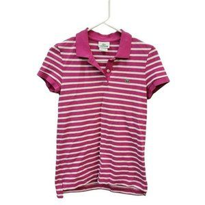 Lacoste Men's Polo Shirt Pink White Stripe Size 4